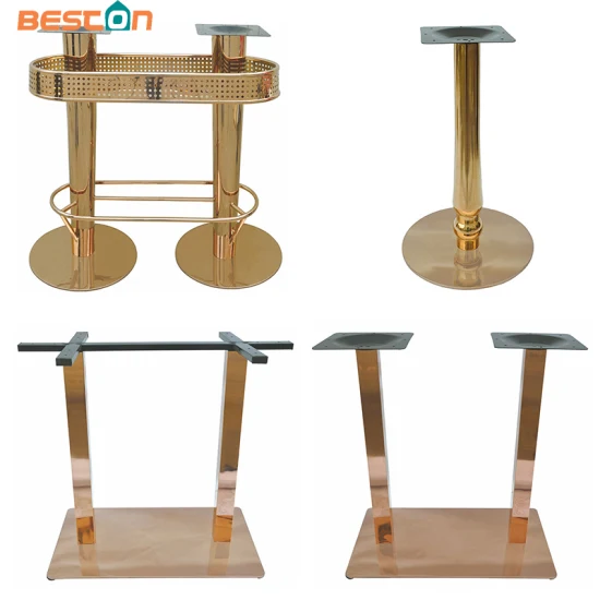 Base de mesa industrial forjada em ouro de aço inoxidável cromado para móveis